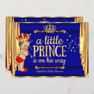 Royal Blue Red Drapes Prince Baby Shower Invitation