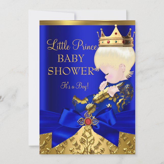 Royal Blue Red Gold Prince Boy Baby Shower Blonde Invitation (Front)