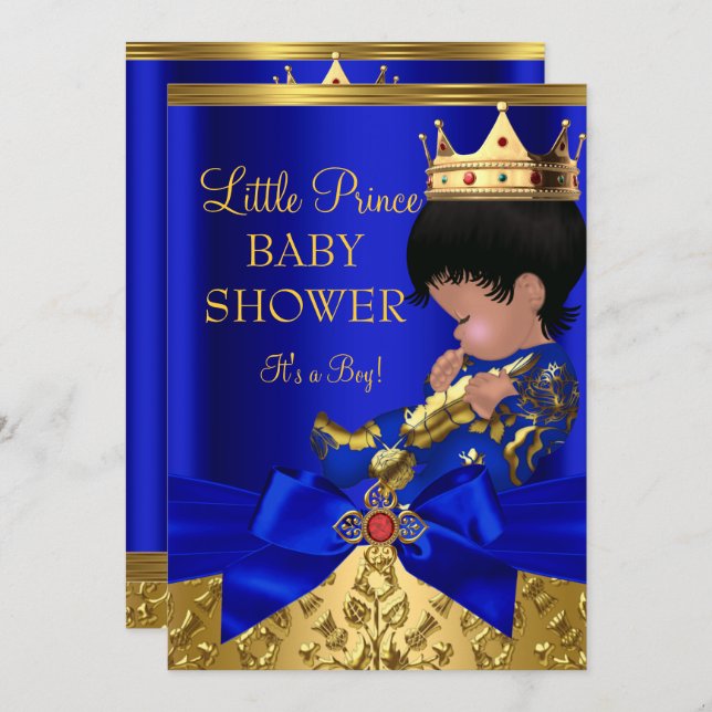 Royal Blue Red Gold Prince Boy Baby Shower Ethnic Invitation (Front/Back)