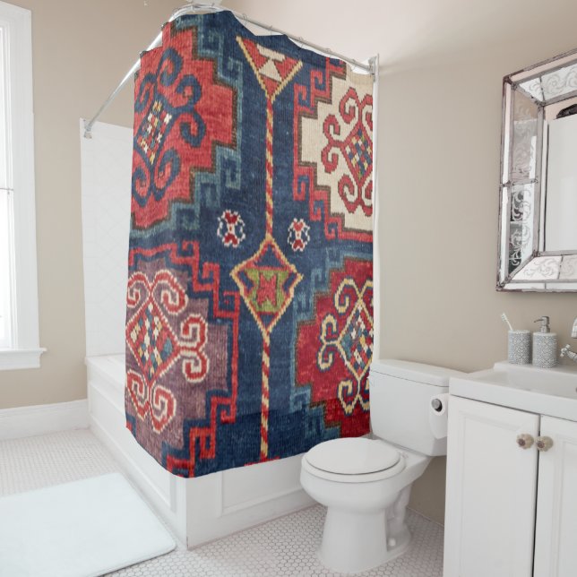 Royal Blue Red Kazak El Paso Vibes  Shower Curtain (In Situ)