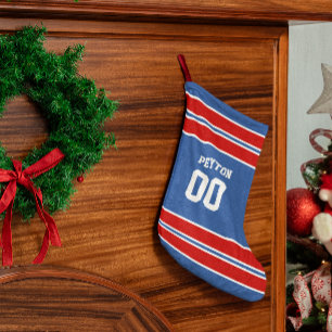 Royal Blue, Red & White Football Team Personalised Small Christmas Stocking