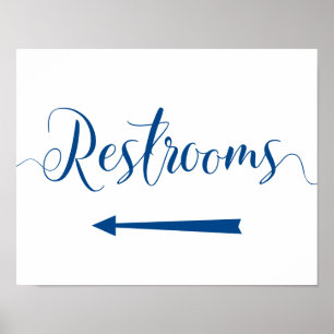 Royal Blue Restrooms Sign - Left Arrow Directions