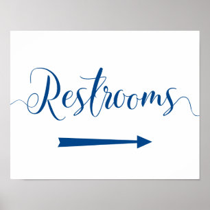 Royal Blue Restrooms Sign - Right Arrow Directions