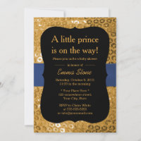 Royal Blue Ribbon Black & Gold Baby Shower