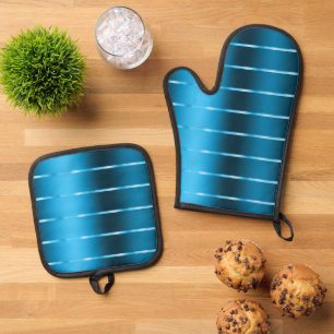 Royal Blue Ribbon Bow Bridal Shower Oven Mitt & Pot Holder Set