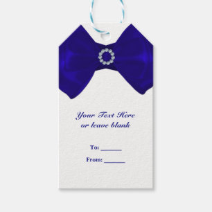 Royal Blue Ribbon & Diamonds Elegant Bridal Favour Gift Tags