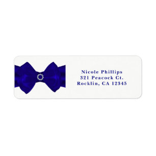 Royal Blue Ribbon & Diamonds Elegant Invitation Return Address Label