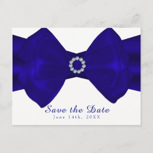 Royal Blue Ribbon & Diamonds Save the Date Elegant Announcement Postcard