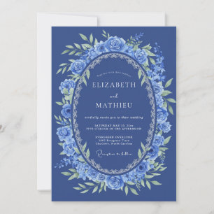 Royal Blue Romantic Floral Wedding Invitation