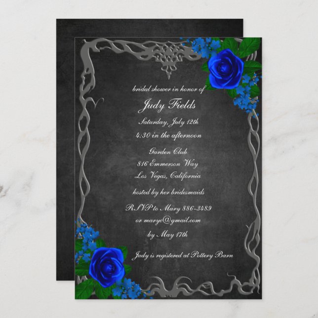 Royal Blue Rose Chalk Board Fall Bridal Shower Invitation (Front/Back)