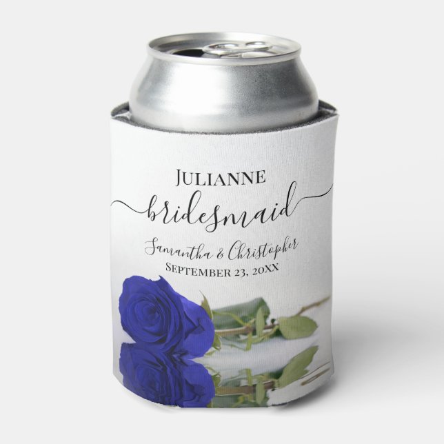 Royal Blue Rose Elegant Bridesmaid Wedding Can Cooler (Can Front)