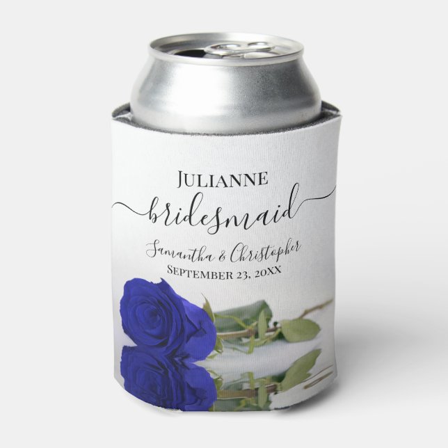 Royal Blue Rose Elegant Bridesmaid Wedding Can Cooler (Can Front)