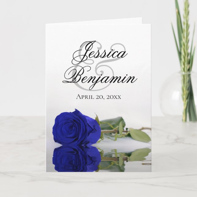 Royal Blue Rose Elegant Romantic Photo Wedding Invitation (Front)