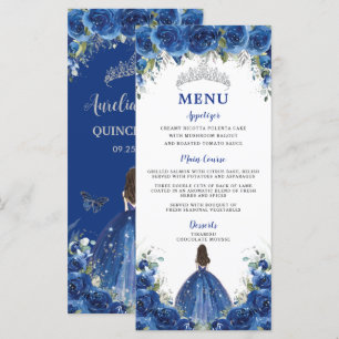 Royal Blue Rose Floral Girl Dress Quinceañera Menu