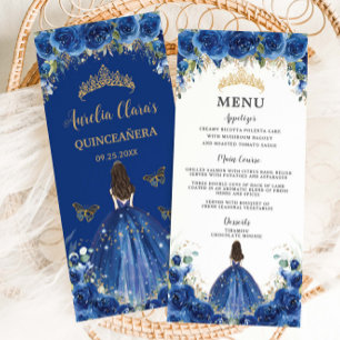 Royal Blue Rose Floral Girl Dress Quinceañera Menu