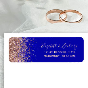 Royal Blue Rose Gold Glitter Return Address Label