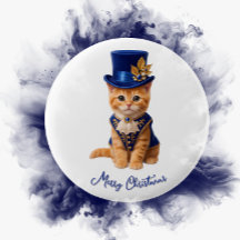 Royal Blue Rose Kitten Merry Christmas Button