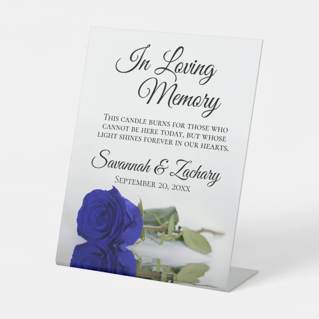 Royal Blue Rose Loving Memory Wedding Memorial Pedestal Sign (Front)