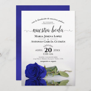 Royal Blue Rose Spanish Nuestra Boda Wedding Invitation