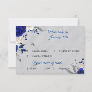 royal blue rose white flowers grey rsvp card