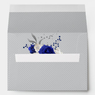 royal blue rose white flowers grey wedding envelope
