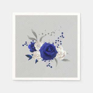 royal blue rose white flowers grey wedding napkin
