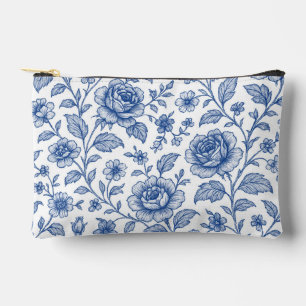 Royal Blue Roses Floral Pattern Accessory Pouch