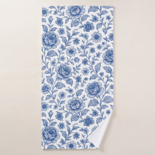 Royal Blue Roses Floral Pattern  Bath Towel