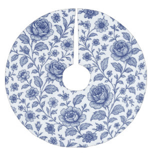 Royal Blue Roses Floral Pattern Brushed Polyester Tree Skirt