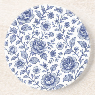 Royal Blue Roses Floral Pattern Coaster