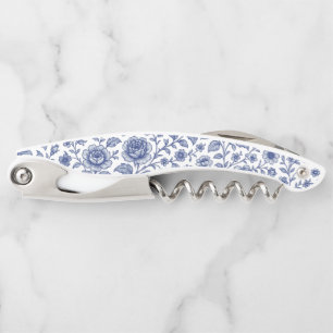 Royal Blue Roses Floral Pattern Corkscrew