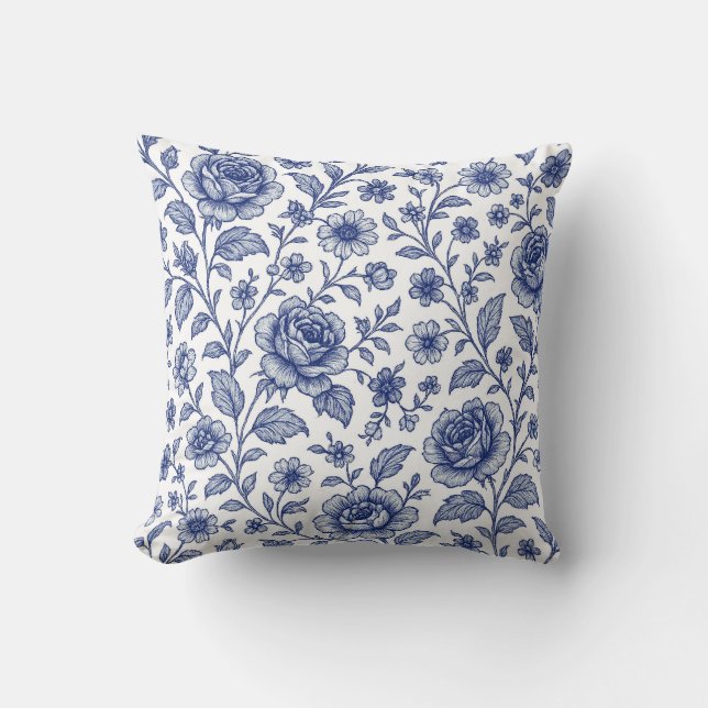 Royal Blue Roses Floral Pattern  Cushion (Front)