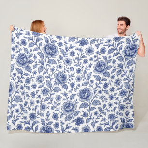 Royal Blue Roses Floral Pattern Fleece Blanket
