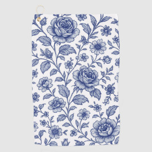 Royal Blue Roses Floral Pattern Golf Towel