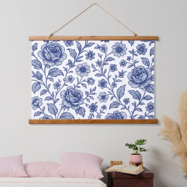 Royal Blue Roses Floral Pattern  Hanging Tapestry (Bedroom)