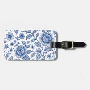 Royal Blue Roses Floral Pattern  Luggage Tag