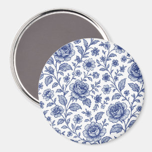 Royal Blue Roses Floral Pattern  Magnet