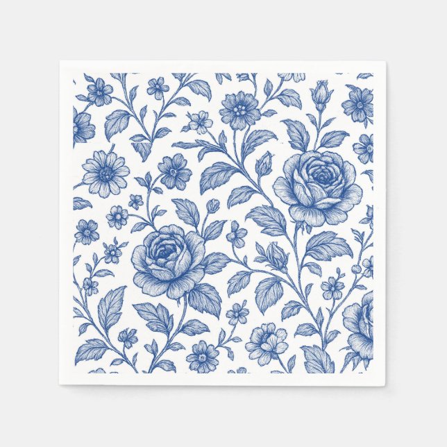 Royal Blue Roses Floral Pattern  Napkin (Front)