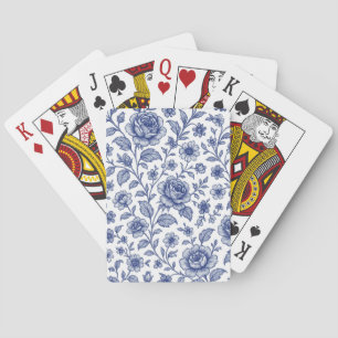 Royal Blue Roses Floral Pattern  Playing Cards