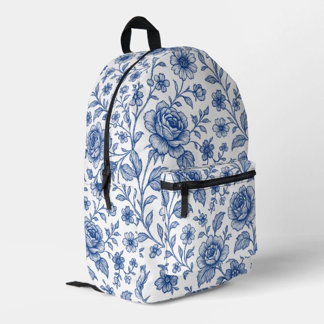 Royal Blue Roses Floral Pattern  Printed Backpack (Back Corner Left)