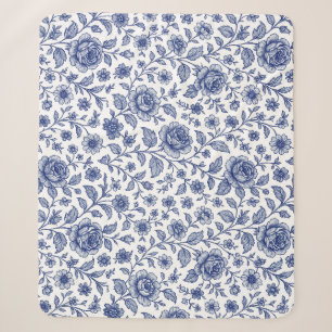 Royal Blue Roses Floral Pattern Sherpa Blanket