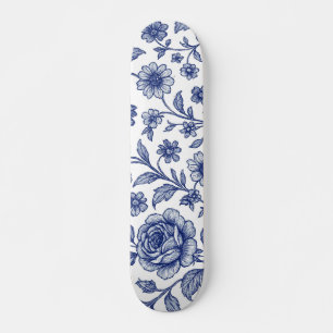 Royal Blue Roses Floral Pattern Skateboard