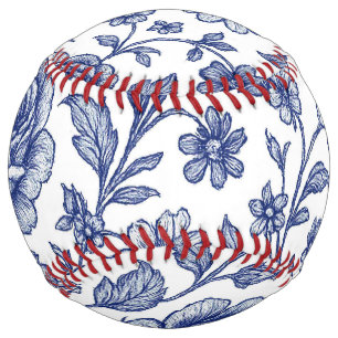 Royal Blue Roses Floral Pattern Softball