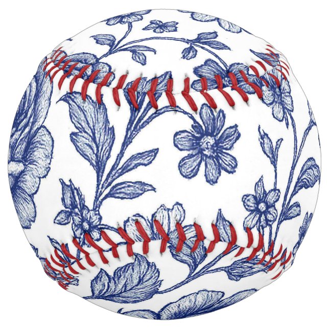 Royal Blue Roses Floral Pattern  Softball (Front)