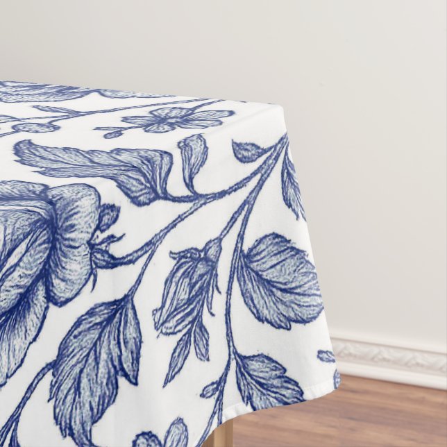Royal Blue Roses Floral Pattern  Tablecloth (In Situ)