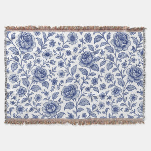Royal Blue Roses Floral Pattern Throw Blanket