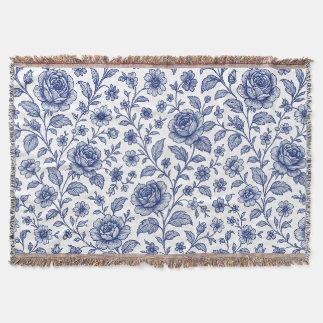 Royal Blue Roses Floral Pattern  Throw Blanket (Front)