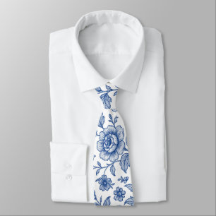 Royal Blue Roses Floral Pattern Tie