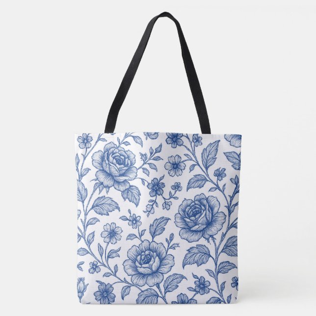 Royal Blue Roses Floral Pattern  Tote Bag (Front)