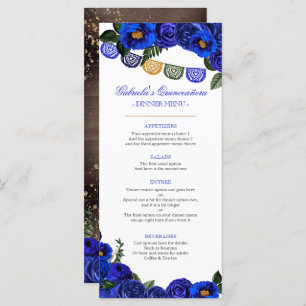 Royal Blue Roses Rustic Western Charra Party Menu